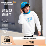 Skechers斯凱奇童裝男女童春秋季休閑上衣衛(wèi)衣運動舒適兒童套頭衫L324K078 棉花糖白/0074 170 cm