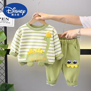 迪士尼（Disney）男童春秋套裝男寶寶春季新款嬰兒童裝休閑洋派外穿兩件套衣服潮款 綠色 YYL小帽子恐龍套裝 80 cm