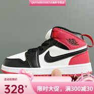 耐克（NIKE）童鞋aj高幫籃球鞋男女兒童鞋運動休閑皮面板鞋春秋AS1101 1016黑白紅 23 碼內(nèi)長13CM