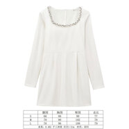 HUALIN FASHION2025歐美風(fēng)釘珠絲絨連衣裙秋冬長袖法式收腰顯氣質(zhì) A款-白色 S