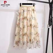 皮爾卡丹（PIERRE CARDIN）亮片網紗刺繡半身裙網紗長裙a字仙女裙大擺裙高腰裙高群2025年 魅力杏【裙長75厘米】2025 均碼