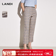 LANDI撞色格紋修身西裝褲女九分褲夏季新款高腰鉛筆褲 格紋 S
