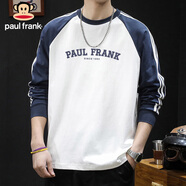 大嘴猴（paul frank）長袖t恤男春秋季條紋純棉寬松衛(wèi)衣男打底內(nèi)搭外套 米白拼寶藍(lán) 2XL