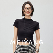 美洋（MEIYANG）【80系列】卡戴珊辣妹T恤 氣質(zhì)小高領(lǐng)修身短款上衣夏季新款t恤女 黑色 2XL