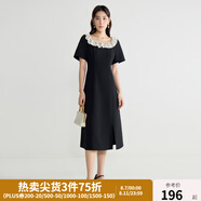 獨束大碼女裝優(yōu)雅蕾絲花邊領(lǐng)小黑裙夏裝赫本風(fēng)高腰A字中長款裙子 赫本黑-長款 M (尺碼：1)