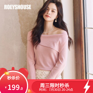 ROEYSHOUSE羅衣輕奢山羊絨粉色毛針織衫女秋裝新款桑蠶絲露肩毛衣09164 粉色 L