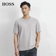 BOSS夏季新款印花徽標(biāo)裝飾棉質(zhì)透氣速干戶外短袖圓領(lǐng)T恤男裝大碼 灰色 4XL 58【180-200斤】