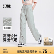 森馬休閑褲女質(zhì)感垂感闊腿褲夏季松緊腰抽繩降落傘褲101324127002