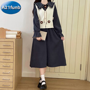 A 21 FUNB娃娃長袖連衣裙少女秋冬2025新款初中高領(lǐng)中學(xué)生毛衣馬甲裙子套裝 白色馬甲+藍(lán)色連衣裙 165 S