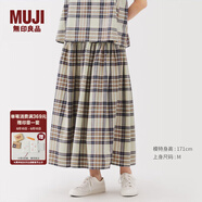 無印良品（MUJI）女式 馬德拉斯格紋 寬擺裙長半身裙女裝裙子25年夏季款BE1XKA5S 象牙色格紋 L (165/70A)