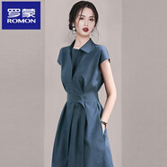羅蒙（ROMON）真絲緞面垂感連衣裙子女裝夏季2025新款氣質(zhì)收腰法式polo領(lǐng)襯衫裙 深霧藍[連衣裙2025新款女/襯衫裙 M