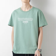 金歐達男短袖粉色上衣服夏季潮牌潮流寬松圓領(lǐng)半袖體恤男生 豆綠168短袖 S [建議90斤以下]