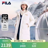 FILA斐樂官方女士長款羽絨服冬季休閑簡約連帽加厚大衣女裝外套 云菇白-WT L 170/88A