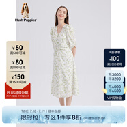 Hush Puppies暇步士女裝夏新款中長款五分短袖顯瘦印花連衣裙 358綠白 M