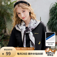 兩三事2025春季新款海軍風卡通刺繡印花絲巾純棉短袖t恤女寬松 黑色 S