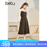 betu百圖女裝秋冬新款連衣裙拼色領(lǐng)收腰長袖連衣裙女2210T74 咖啡色 M