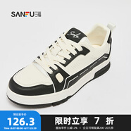 三福低幫休閑鞋男秋季學(xué)院運(yùn)動(dòng)風(fēng)美式復(fù)古撞色中厚底男鞋839161 黑白色 41 (255mm)
