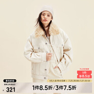 ONLY秋冬復(fù)古翻毛領(lǐng)寬松印花短款牛仔外套女|12340B002 J2G 米白色 S 160/80A