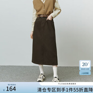 FANSILANEN范思藍恩22FS4375復古高腰a字牛仔半身裙女秋冬新款開(kāi)叉顯瘦 棕色 S