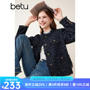 百圖betu女裝秋冬新款短外套ins風(fēng)摩登款圓領(lǐng)小香風(fēng)外套女2310T60 黑色 L
