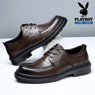 花花公子品牌正品高端皮鞋男鞋英倫風(fēng)新郎結婚休閑皮鞋子男士2025冬季新款 棕色1257665 【正品保障】 39