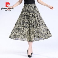 皮爾卡丹夏季冰絲中老年洋氣半身裙高腰碎花媽媽中裙百褶裙薄款垂墜感裙子 23#中裙 M 中裙73c【建議85-155斤】