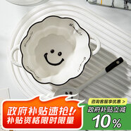 佩爾森雙耳陶瓷碗帶勺套裝湯碗面碗高顏值早餐碗笑臉6英寸雙耳碗+扭扭勺