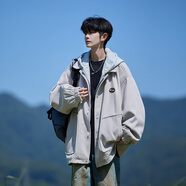 普戈斯（PUGESI）棒球服男外套春秋季胖子加大碼新款潮流寬松百搭拼色圓領(lǐng)夾克 J878卡其色 常規 連帽款 5XL