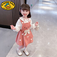 G.DUCKKIDS女童秋裝連衣裙洋氣時髦兒童兩件套裝公主裙子女寶寶春秋季背帶裙 粉色 120