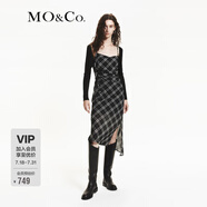 MO&Co.秋捏褶收腰不規(guī)則格紋吊帶裙連衣裙MBD3DRS014摩安珂 黑白格色 L 170