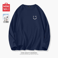 名創(chuàng)優(yōu)品（MINISO）初秋純棉打底衫男春秋重磅圓領內(nèi)搭上衣男女生百搭純色長袖T恤潮 藏青(m22淺灰笑臉胸標) M 170(30天質(zhì)量問題全額退)