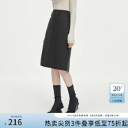 范思藍(lán)恩高腰毛呢簡約通勤百搭半身裙女秋冬2024新款中長裙14464 深灰色 L