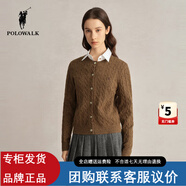 POLOWALK絞花針織開衫女韓版2025秋冬新款氣質(zhì)溫柔單排扣毛衣外套 咖色 XL
