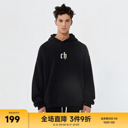CHINISMCH字母印花連帽衛(wèi)衣男潮牌美式寬松上衣重磅情侶帽衫 黑色 XL（推薦 150-170斤）