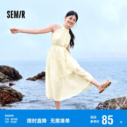 森馬觀園吉聯(lián)名連衣裙女肌理國(guó)風(fēng)夏收腰寬松掛脖長(zhǎng)裙109324114021