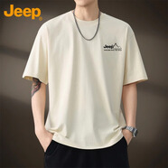 吉普（JEEP）美國(guó)正品高端潮牌短袖T恤男士夏季薄款透氣體恤衫美式休閑男T上衣 T01杏色 常規(guī) 【商場(chǎng)同款】 M 【推薦體重100-120斤】
