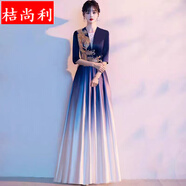 桔尚利中老年合唱演出服大團(tuán)長裙紅歌比賽服裝紅色新款朗誦指揮主持人晚 003深藍(lán)色鳳凰漸變 S