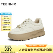 天美意鞋子女鞋厚底簡(jiǎn)約清新百搭板鞋女休閑鞋春秋款BJ561CM4 杏色（絨里） 38