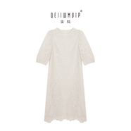SHXI柒柒家女裝柒院春夏連衣裙百搭設(shè)計(jì)蕾絲氣質(zhì)顯瘦常規(guī)袖輕奢感 杏色 L (115-130斤)