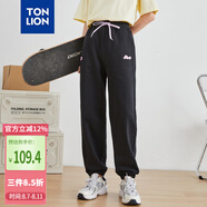 唐獅（TonLion）2024休閑褲女撞色抽繩束腳長(zhǎng)褲 黑色 M