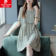 皮爾卡丹（pierre cardin）氣質(zhì)洋氣印花短袖雪紡連衣裙女2025夏季新款韓版顯瘦圓領(lǐng)寬松裙子 花色 M 85斤-105斤