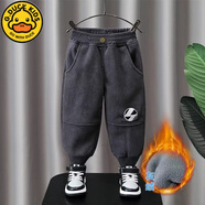 G.duck童裝男童褲子秋裝洋氣休閑褲春秋兒童燈芯絨長(cháng)褲條絨帥氣寶寶單褲 灰色 加絨款 140 建議9-10歲