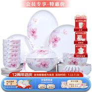 華光國瓷 碗盤餐具套裝 抗菌骨瓷餐具碗碟套裝 喬遷結(jié)婚送禮 花好月圓 【適用8人】禮盒裝非抗菌 46頭