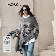 MO&Co.毛衣秋冬含含羊駝毛馬海毛V領(lǐng)黑白條紋慵懶寬松摩安珂 中花灰色 M 165