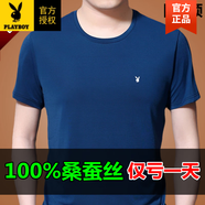花花公子（PLAYBOY）官方品牌男士短袖T恤圓領(lǐng)寬松冰絲涼感體恤夏季半袖吸汗透氣上衣 圓領(lǐng)藍色【短袖】 S 165/80A 適合100-120斤