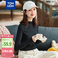 唐獅（TonLion）2021打底衫女內(nèi)搭長袖T恤半高領(lǐng)短款上衣 無絨/黑色/二批 M 