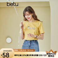 betu百圖女裝春裝新款寬松韓版卡通印花短袖T恤ins潮JD2102T08 黃色 L