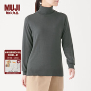 無(wú)印良品 MUJI 女式 天竺 高領(lǐng)毛衣 長(cháng)袖針織衫 深灰色 M