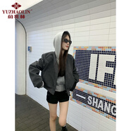 俞兆林復(fù)古連帽短款外套女秋裝寬松休閑棒球服上衣潮ins 深灰色棒球外套 M 【建議90-105斤】