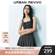 UR2025夏季新款女裝格雷系蝴蝶結(jié)系帶百褶連衣裙UYU750075 深灰 XS